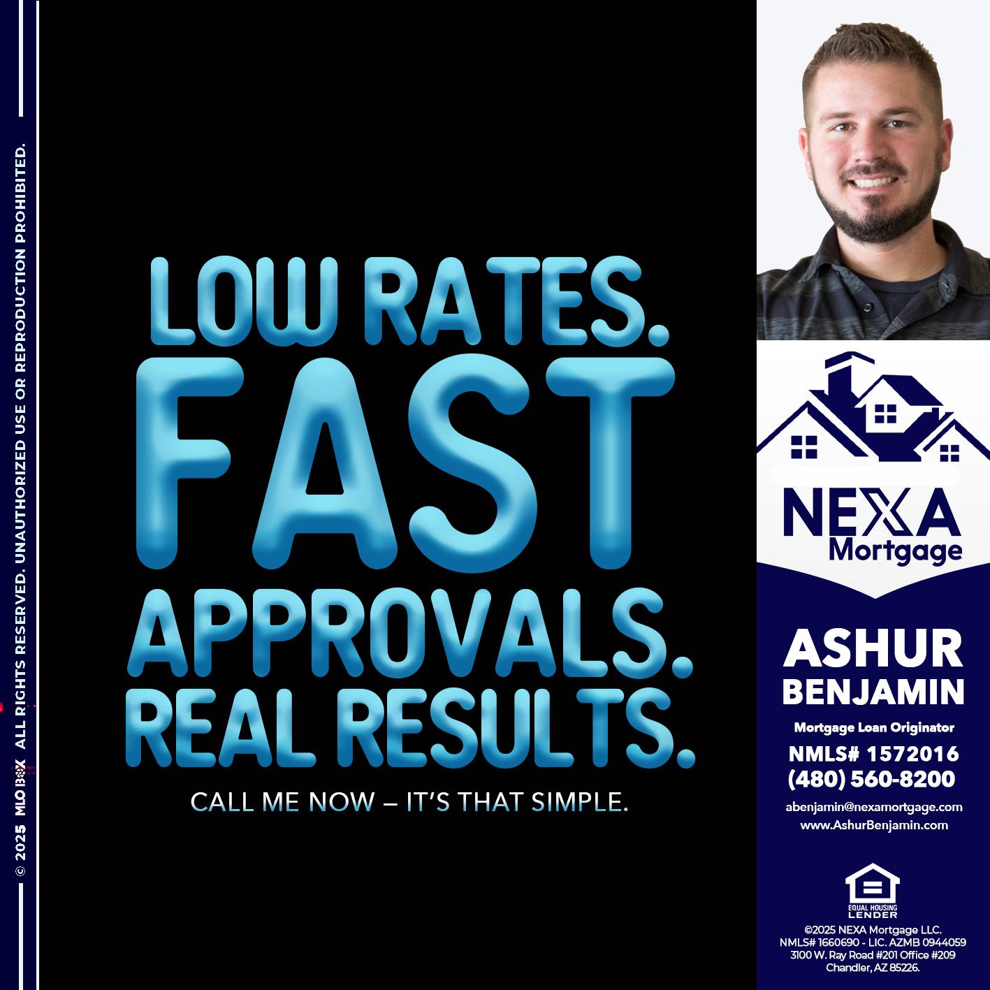 LOW RATES - Ashur Benjamin -Mortgage Loan Originator
