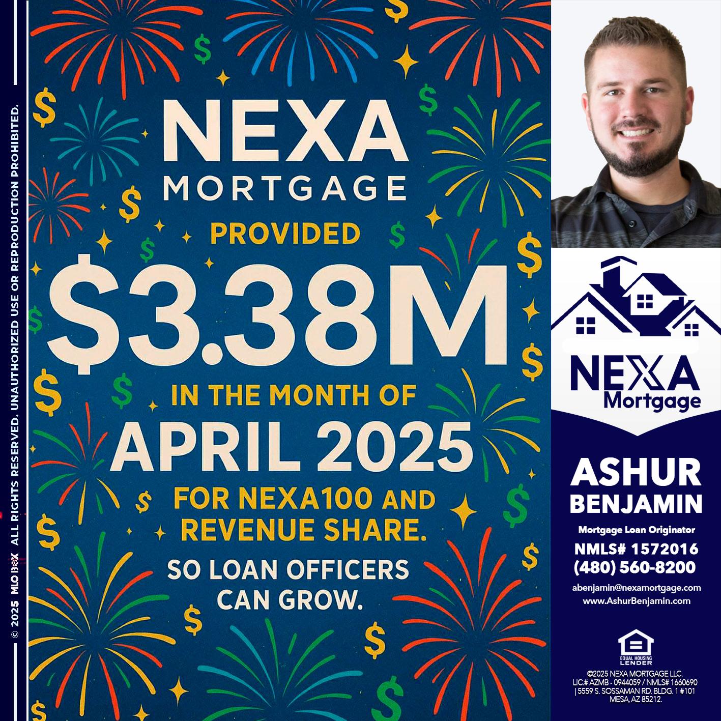 $3.38M - Ashur Benjamin -Mortgage Loan Originator