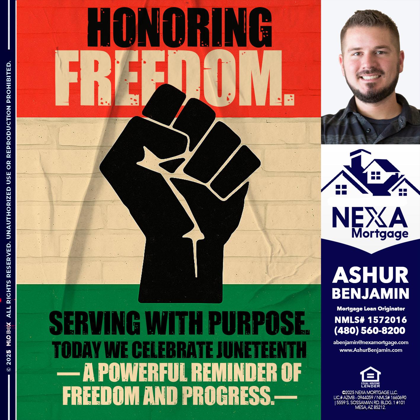 HONORING FREEDOM - Ashur Benjamin -Mortgage Loan Originator