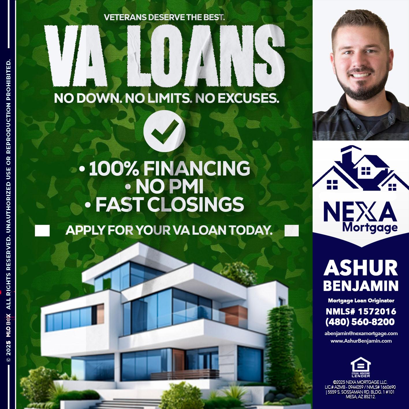 VA LOANS - Ashur Benjamin -Mortgage Loan Originator
