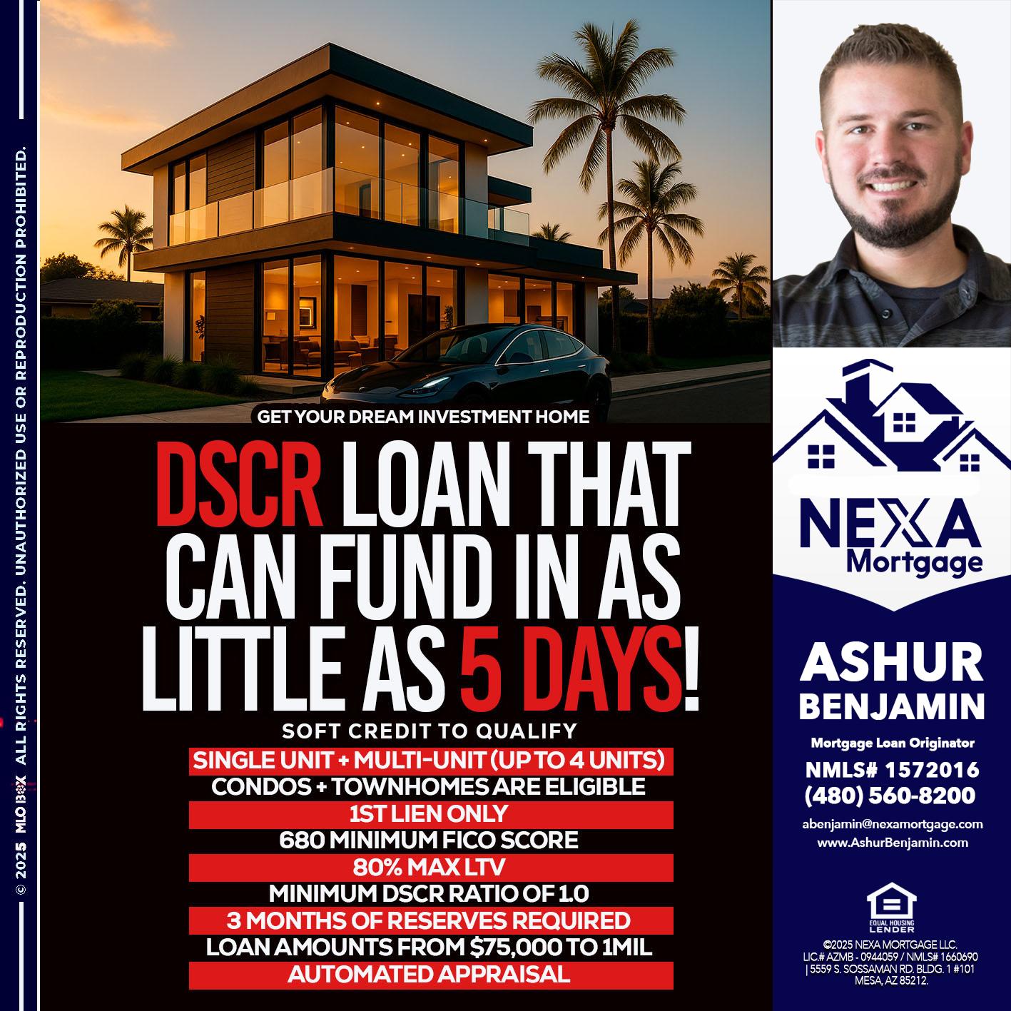 DSCR LOAN - Ashur Benjamin -Mortgage Loan Originator
