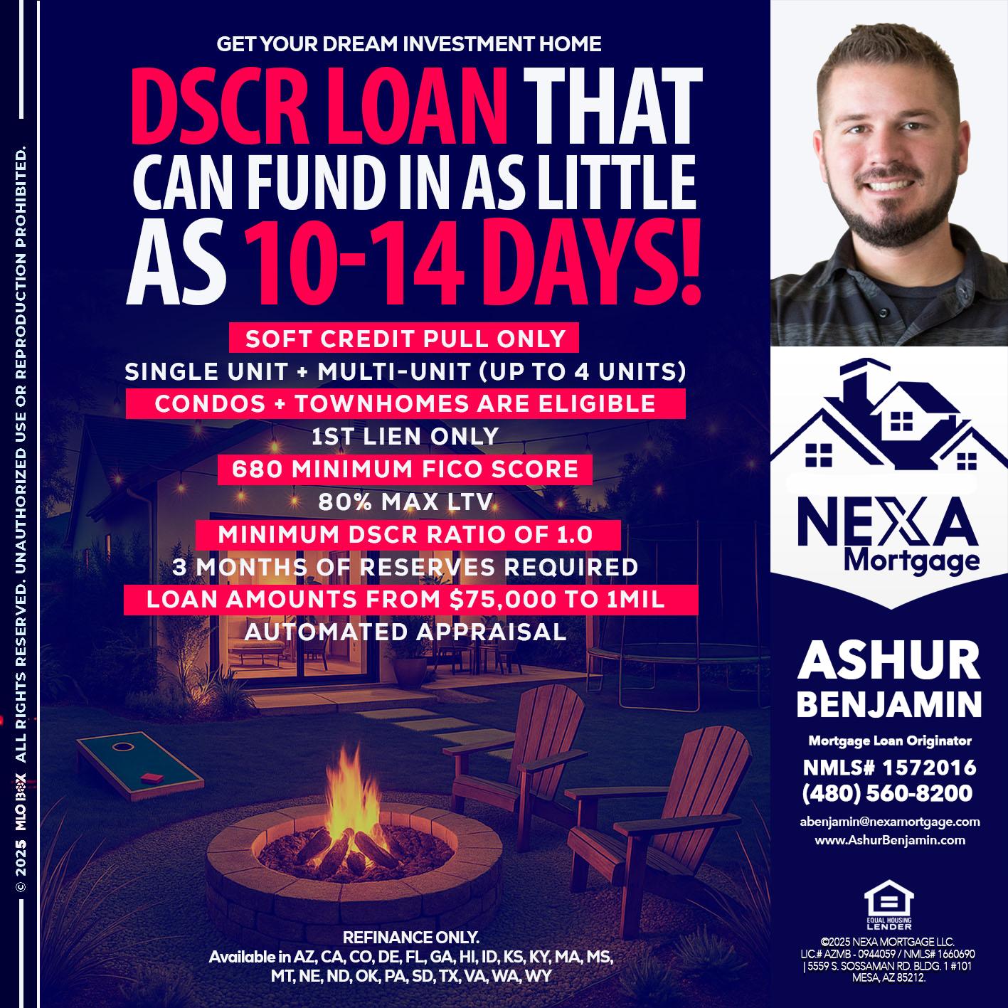 DSCR LOAN - Ashur Benjamin -Mortgage Loan Originator