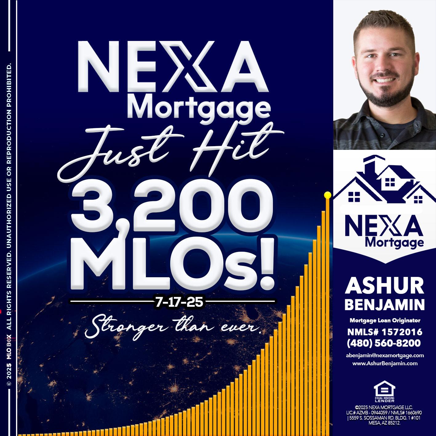 JUST HIT 3,200 MLOs - Ashur Benjamin -Mortgage Loan Originator