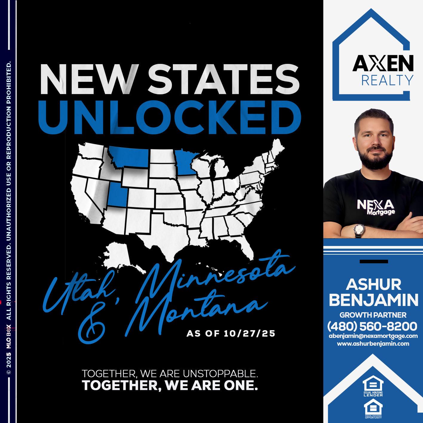new states unlocked - Ashur Benjamin -Mortgage Loan Originator