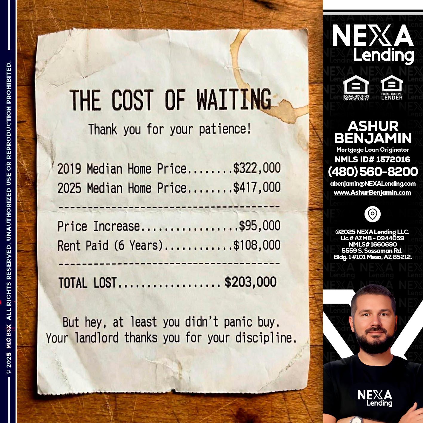THE COST OF WAITING - Ashur Benjamin -Mortgage Loan Originator