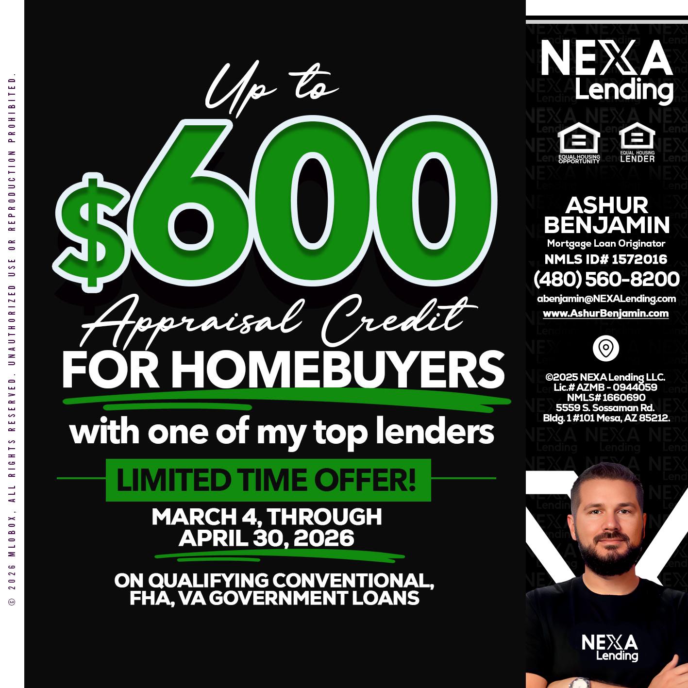 up to $600 - Ashur Benjamin -Mortgage Loan Originator