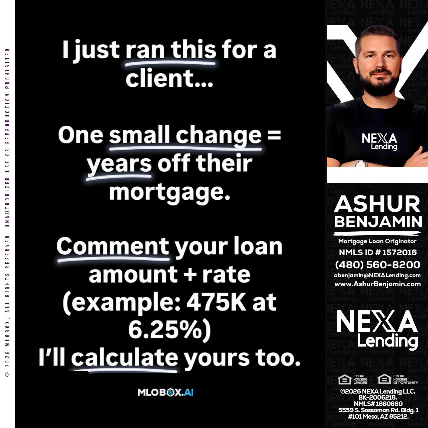 I JUST RAN - Ashur Benjamin -Mortgage Loan Originator