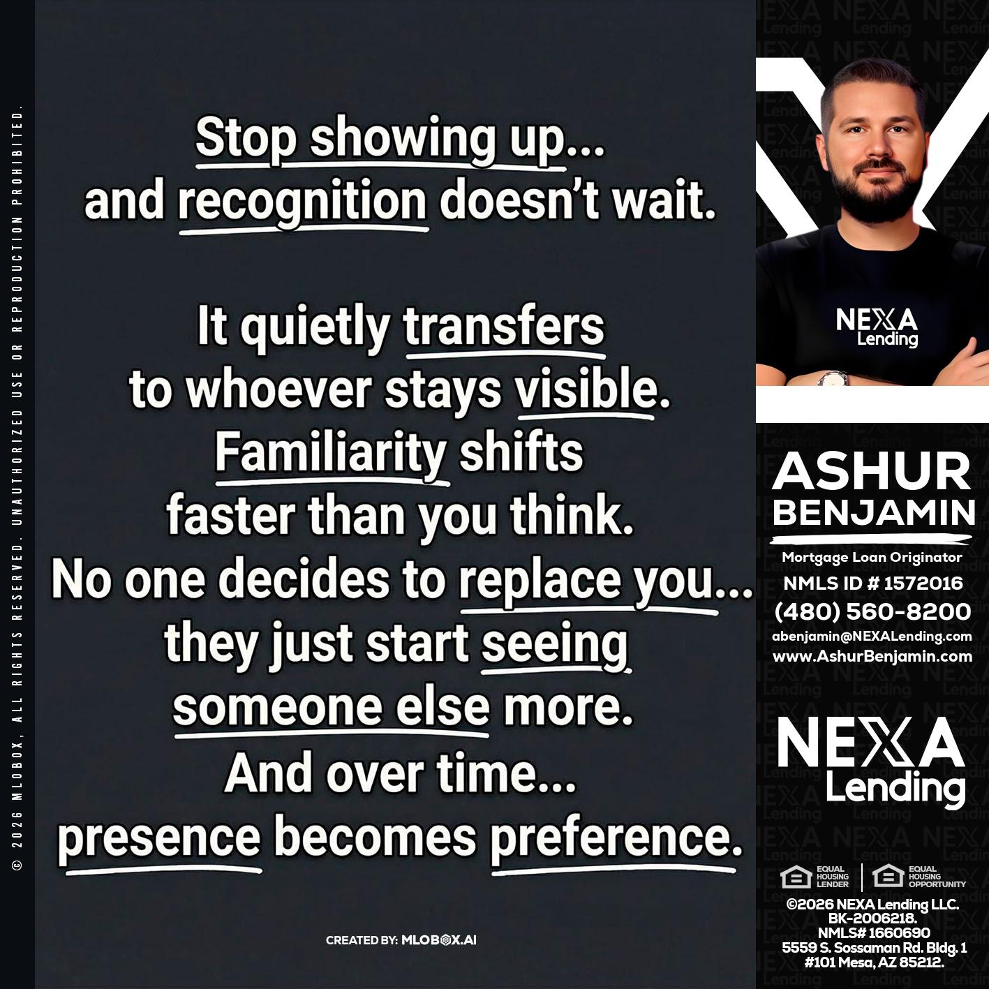 STOP SHOWING - Ashur Benjamin -Mortgage Loan Originator