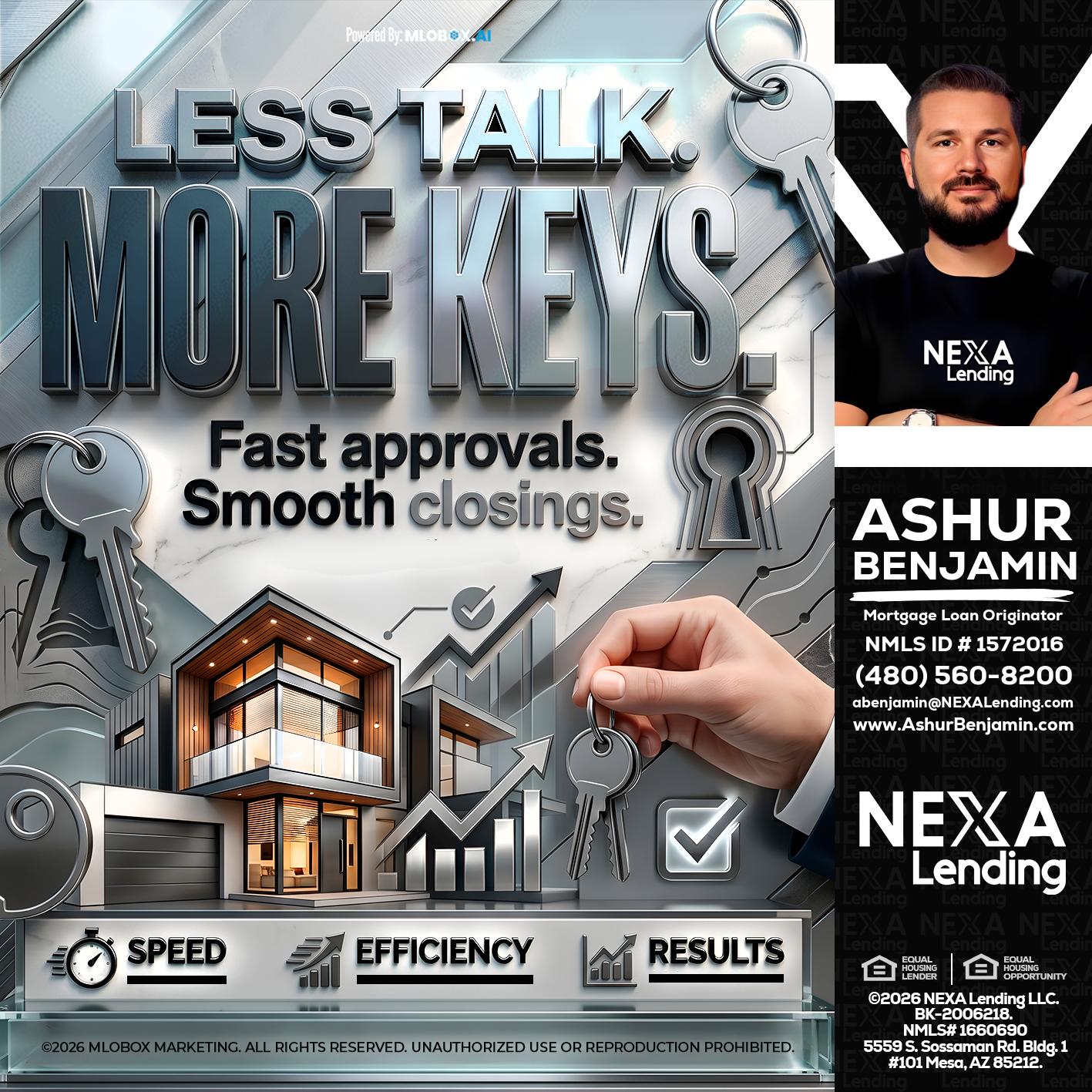 LESS TALK, MORE KEYS! - Ashur Benjamin -Mortgage Loan Originator