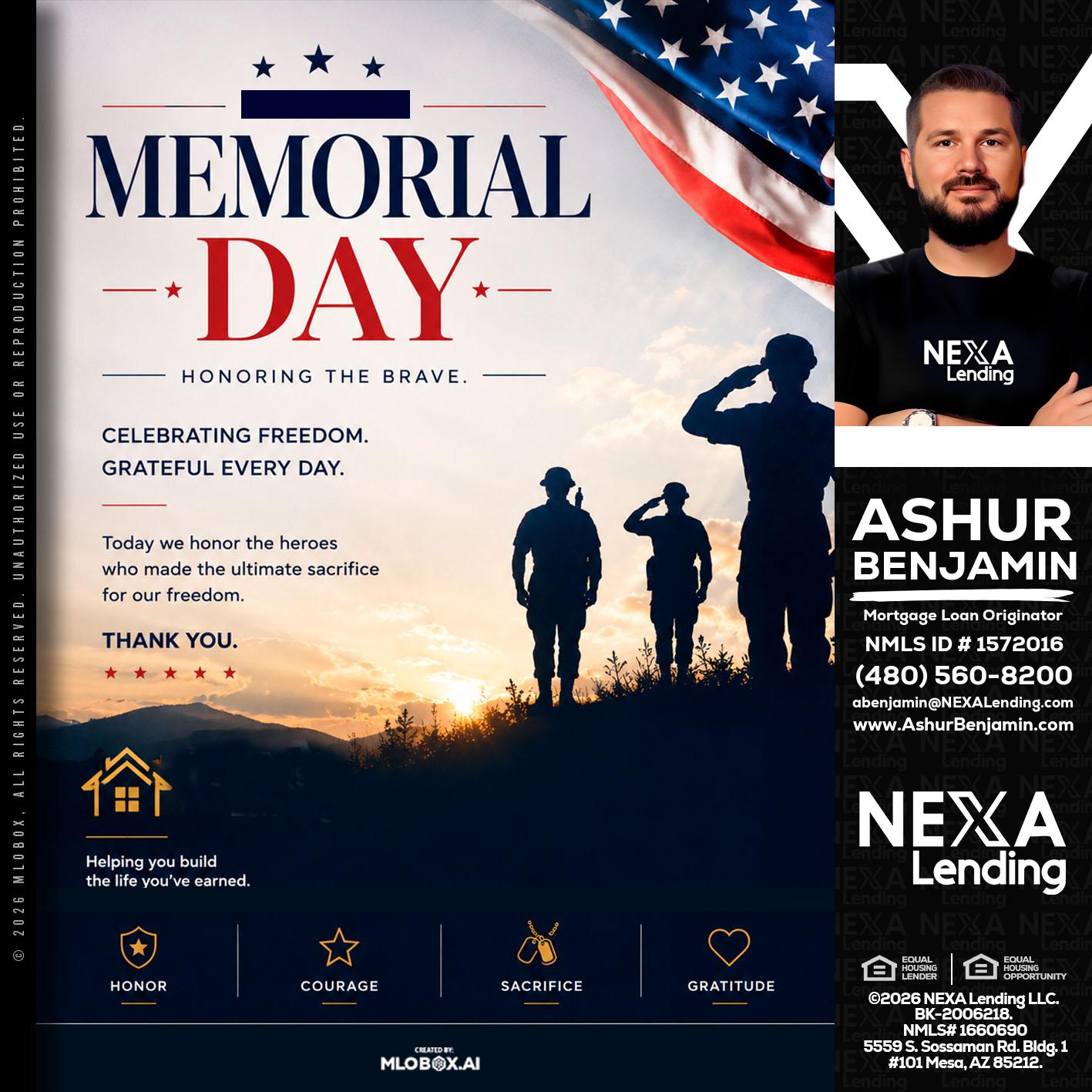 MEMORIAL DAY - Ashur Benjamin -Mortgage Loan Originator