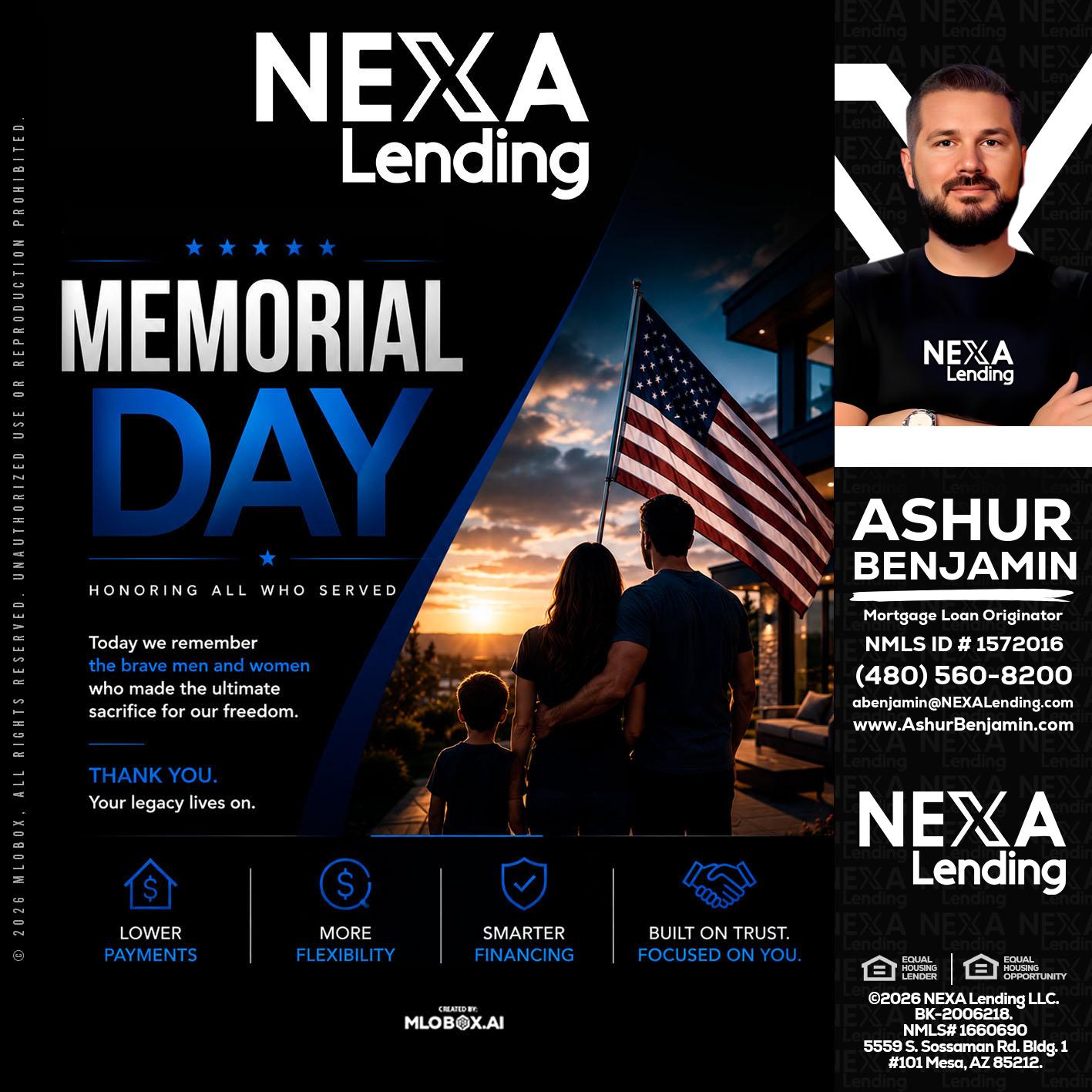 MEMORIAL DAY - Ashur Benjamin -Mortgage Loan Originator