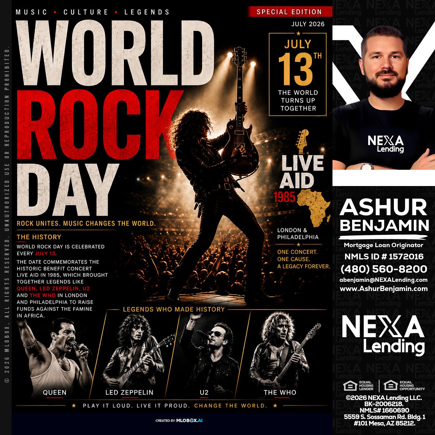 WORLD ROCK MUSIC DAY - Ashur Benjamin -Mortgage Loan Originator